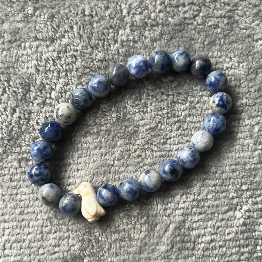Blue Beaded Bracelet with Penguin Charm